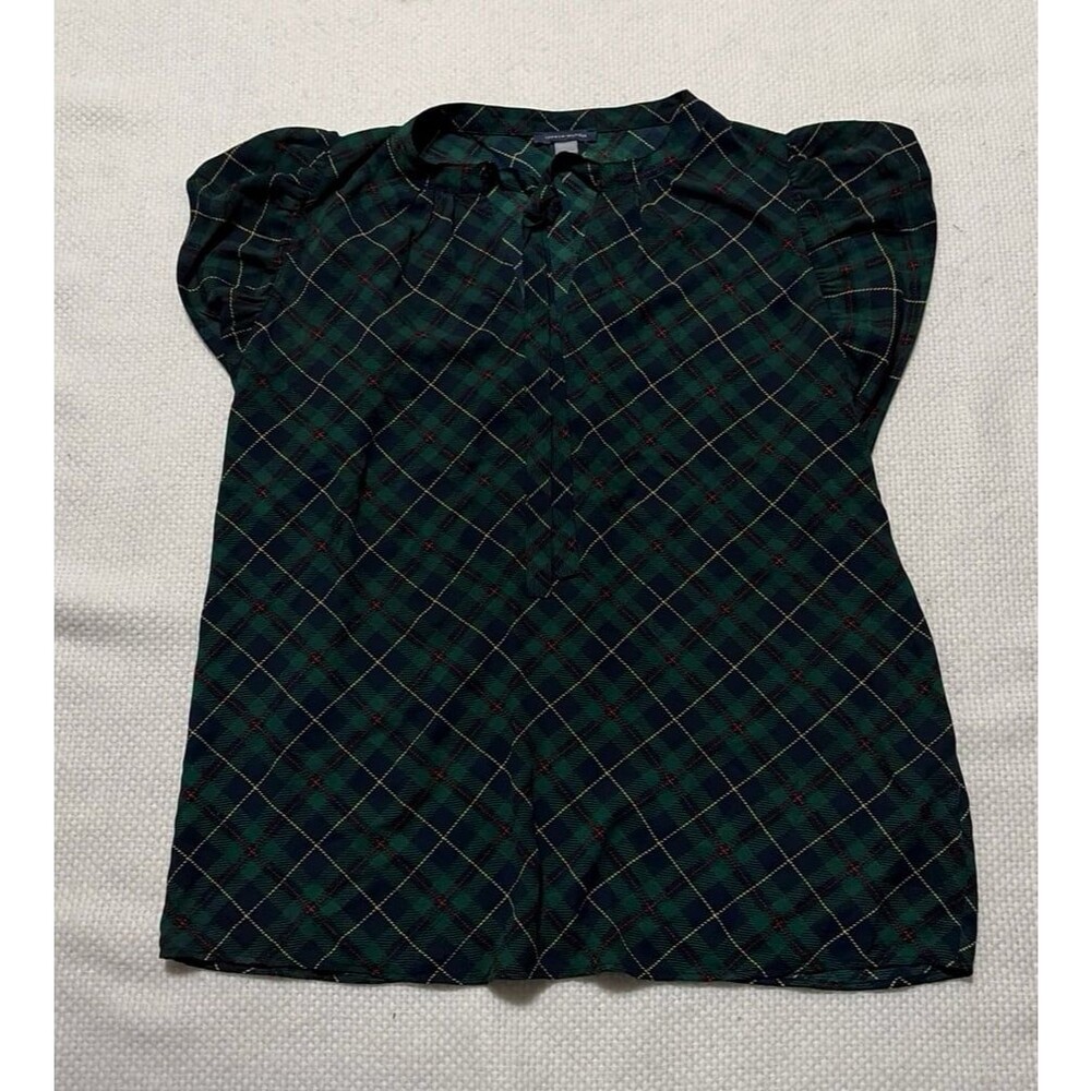 Tommy Hilfiger Plaid Blouse Women’s Large Green Navy Red Tartan